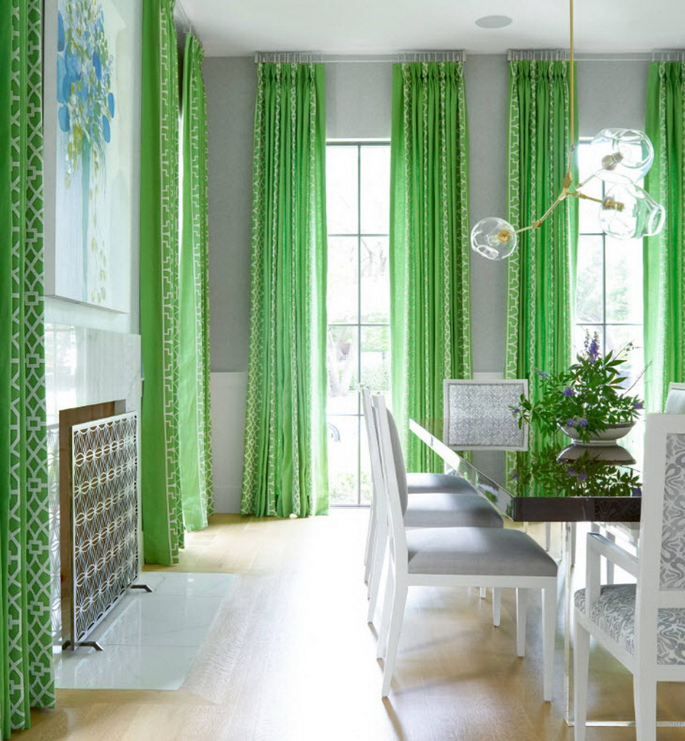 Зеленые шторы в интерьере